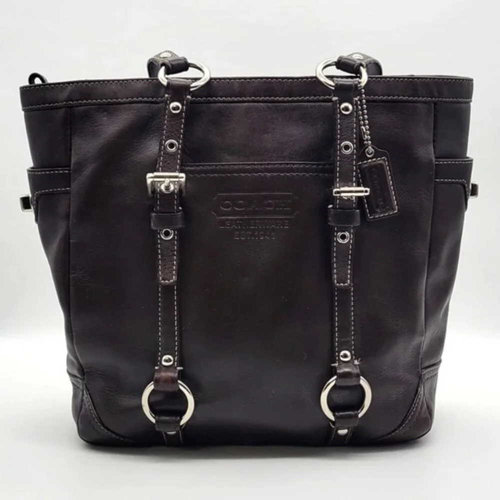 Euc Vintage Coach Gallery Y2K Black Leather Shoulder Bag Tote Purse c